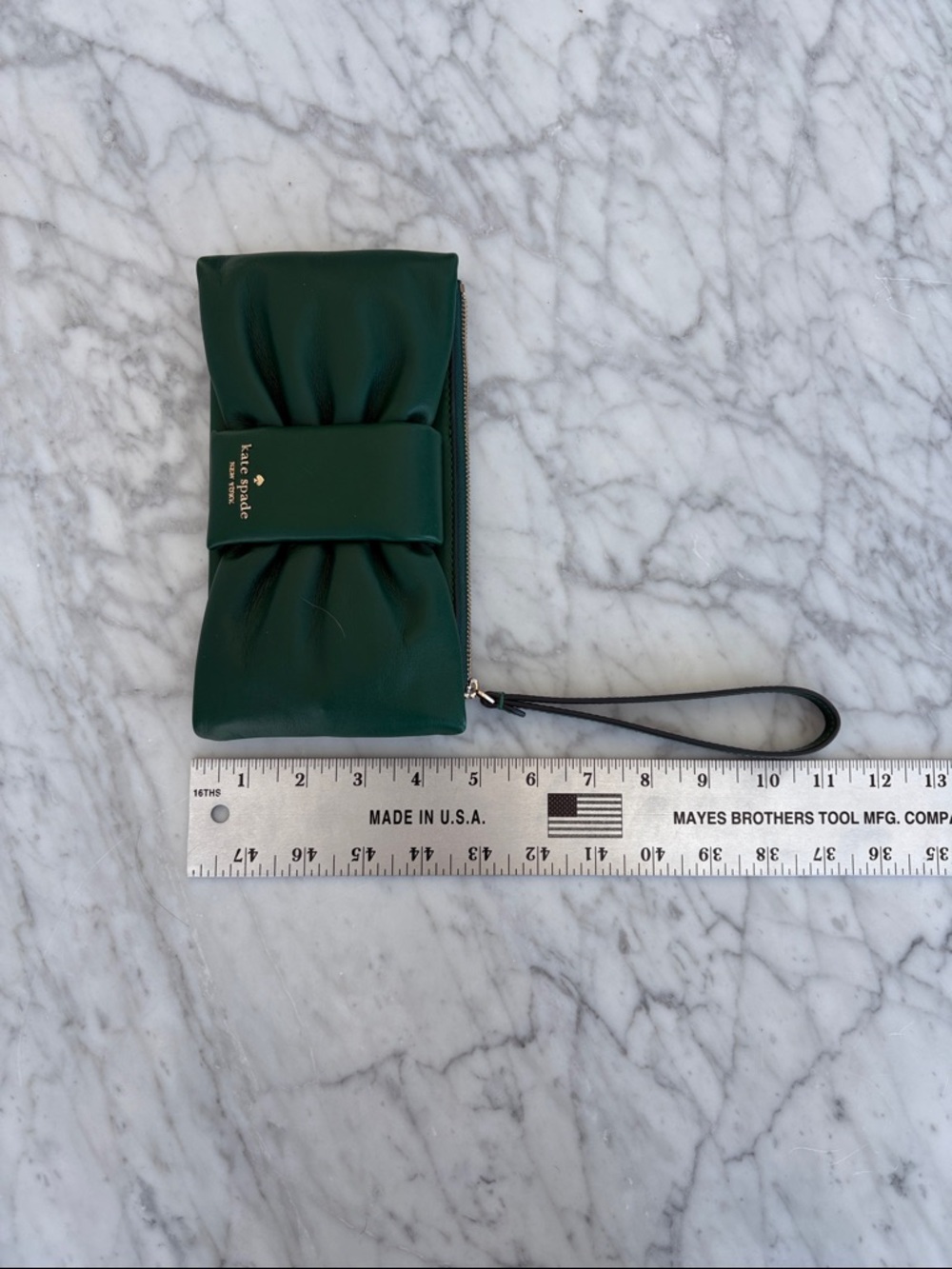 kate spade Emerald Green Leather Wristlet Clutch with Bow Detail - Picture 3 of 4